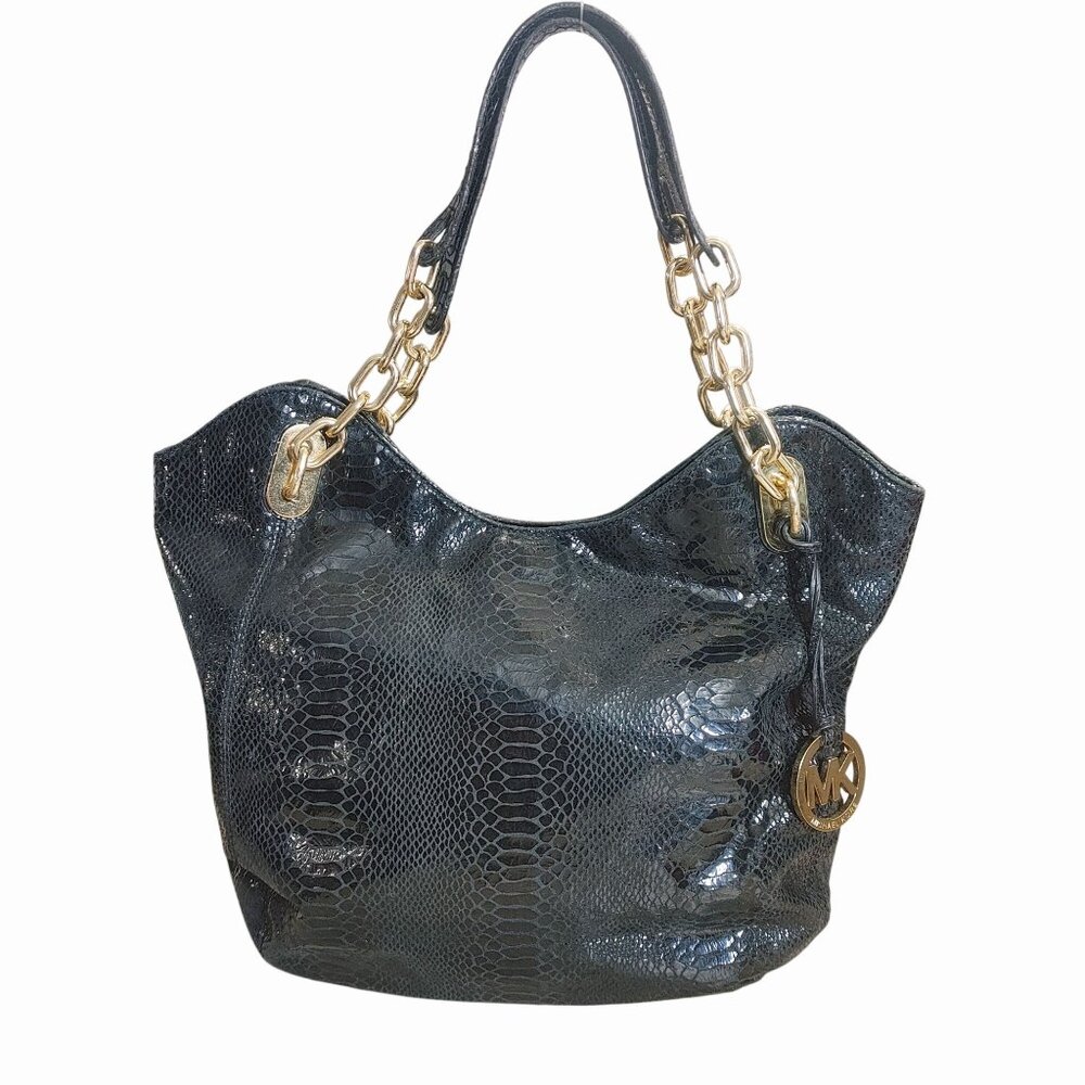 Michael Kors Black Python Embossed Leather Tote G… - image 1